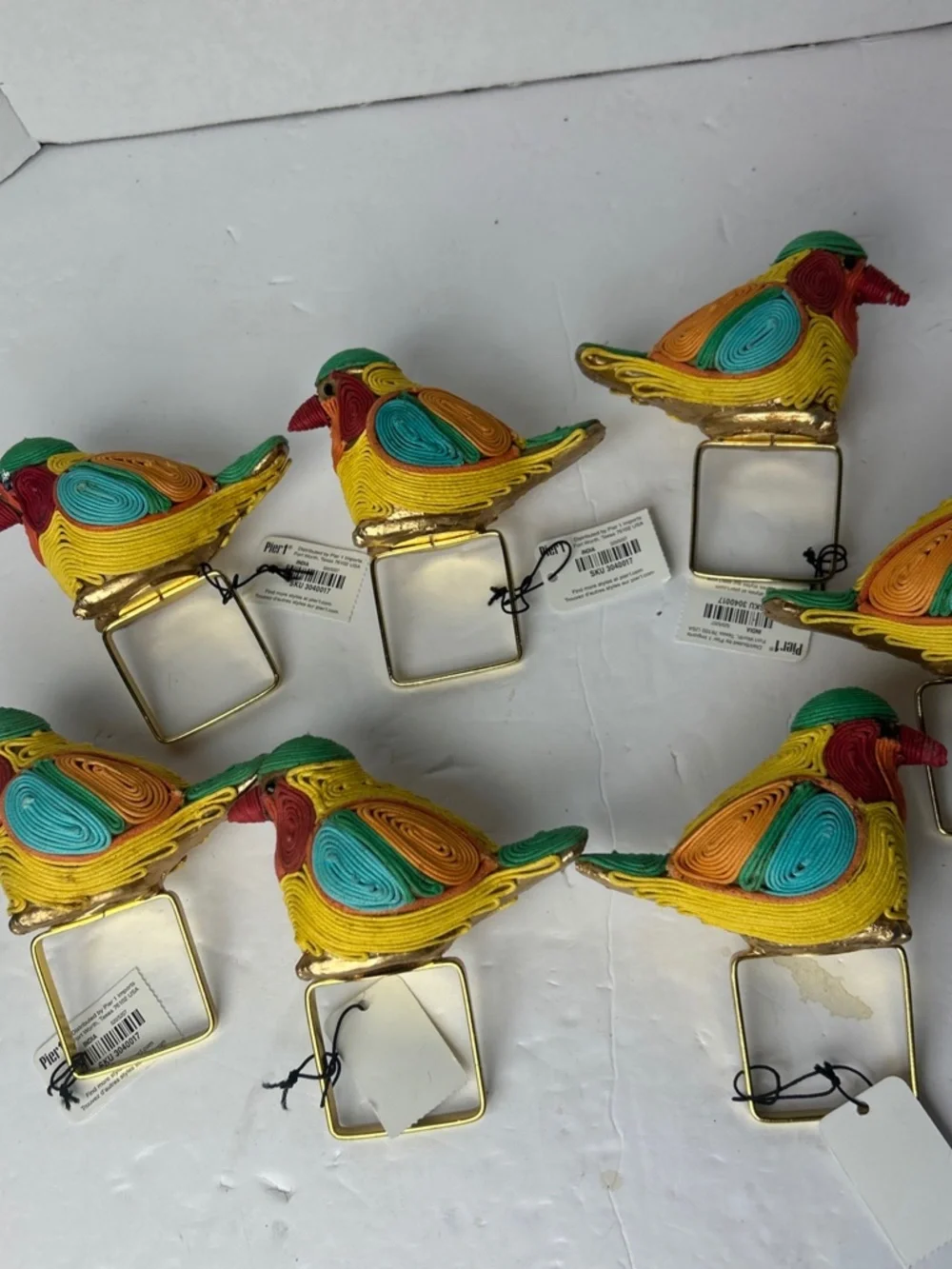 7 Pc Pier 1 Quilled Paper Sparrow Bird Napkin Holders Handmade colorful Kitschy